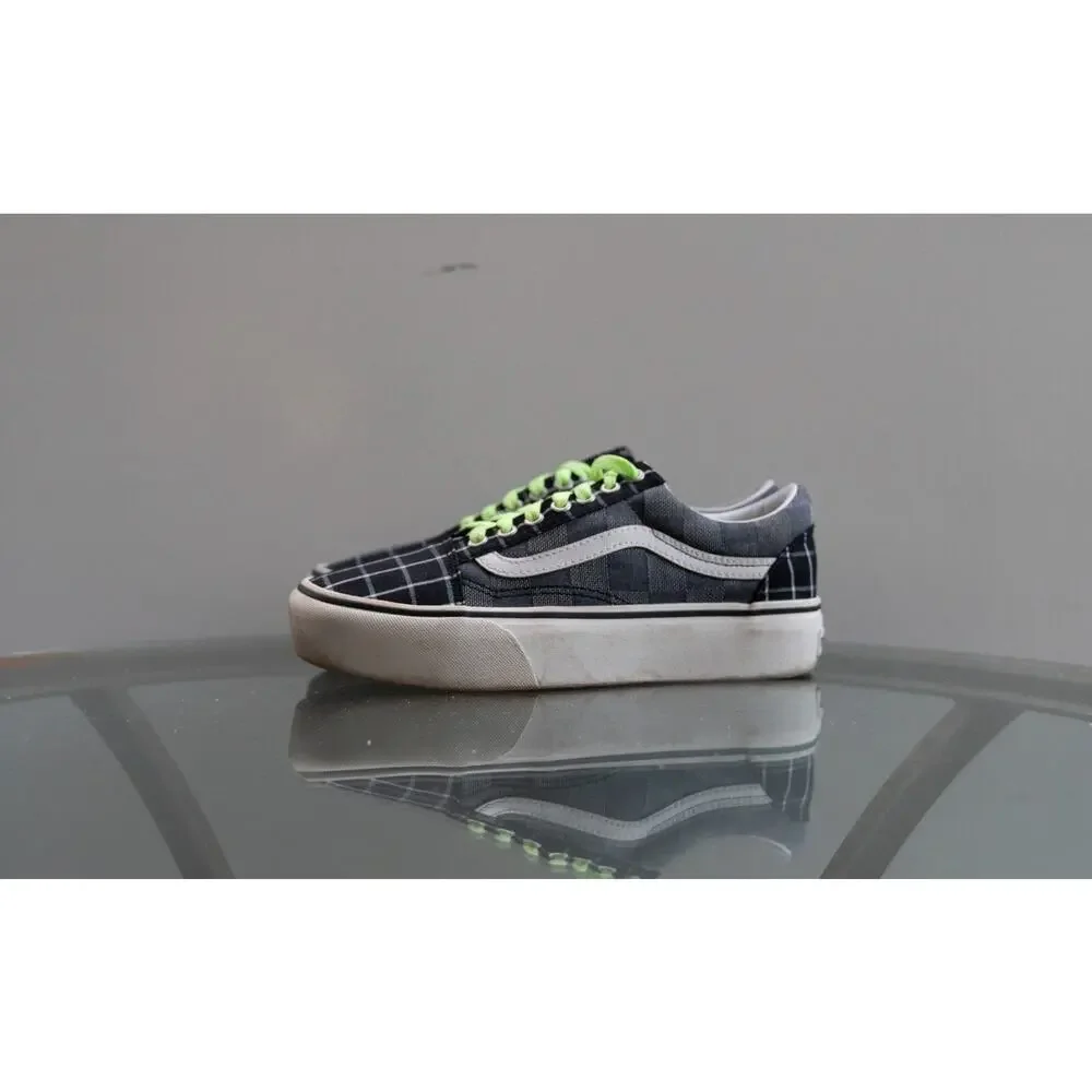 Vans‎ Old Skool Platform Woven Check Black Grey White Size Mens 7 / Womens 8.5